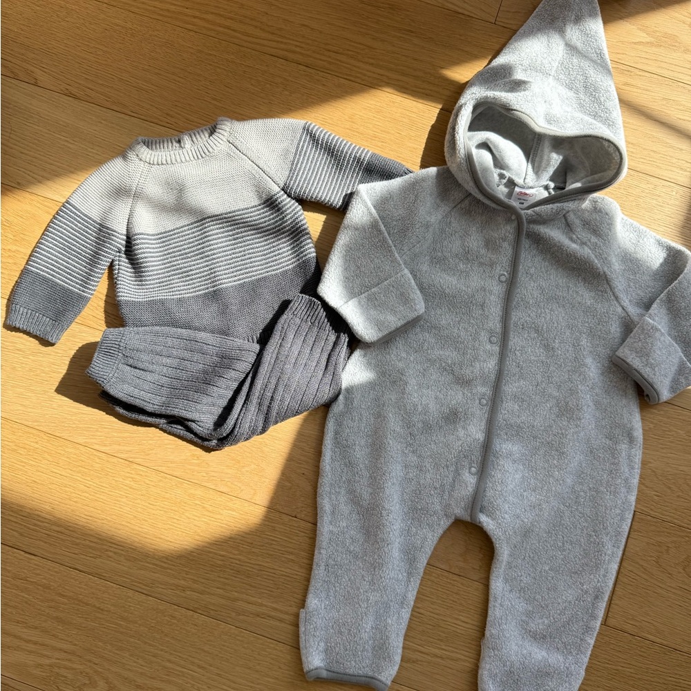 Gray Hooded Baby One Piece Zatano & Pangasa Set
